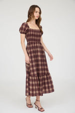 Wine Fall Together Plaid Midi Dress