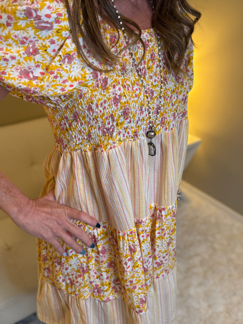 Yellow Down The Road Floral Stripe Dress
