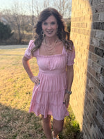 Pink Without A Trace Sq Neck Midi Dress