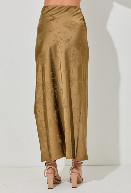 Olive Holiday Fun Satin Maxi Skirt