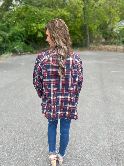 Wine Friday Night Out Plaid Top