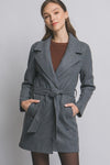 Grey Wrap Coat With Tie & Pockets