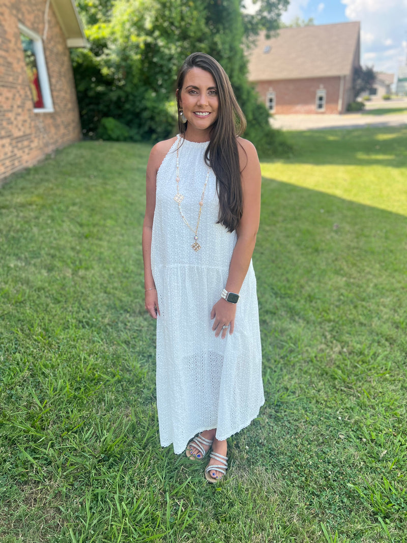 white eyelet midi dress White Eyelet Midi Dress – Sassy Daisy