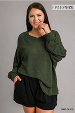 Olive Stay Awhile Waffle Knit Top