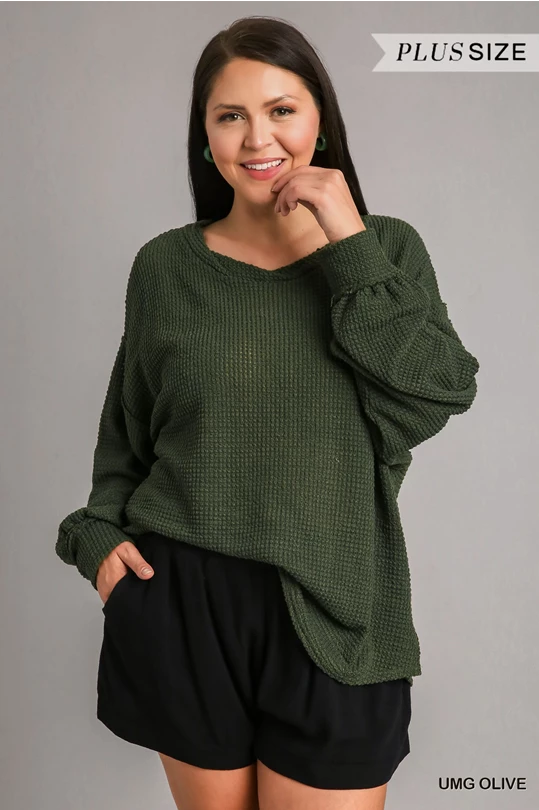 Olive Stay Awhile Waffle Knit Top