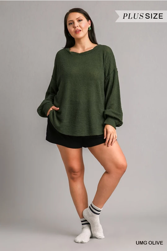 Olive Stay Awhile Waffle Knit Top