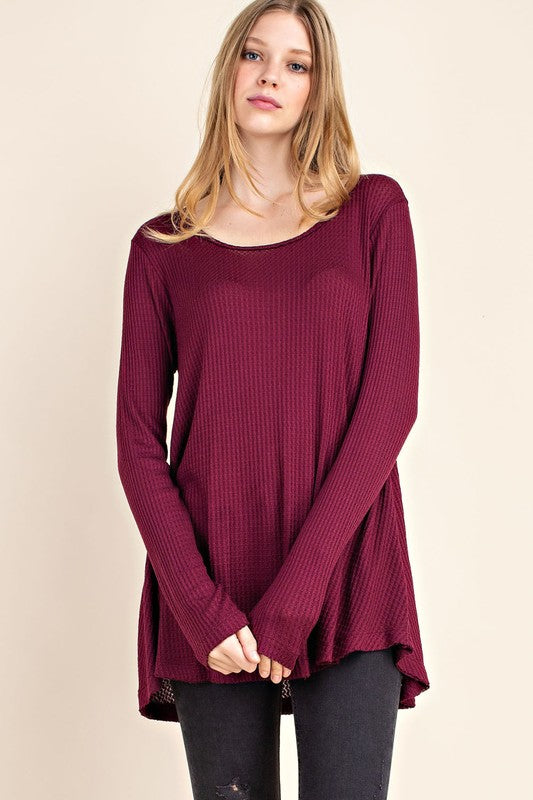 Burgundy All Time Fav Waffle Knit Top