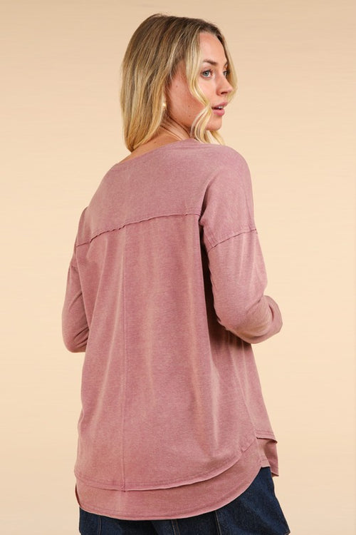 Mauve Keep In Touch Acid Wash Top