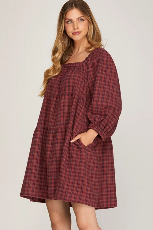 Red Talk Of The Town Flannel Dress