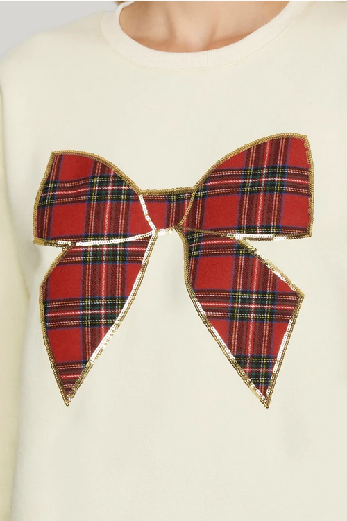 Cream Cross My Heart Plaid Bow Top