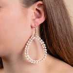 Ivory Beaded Oval Earrings