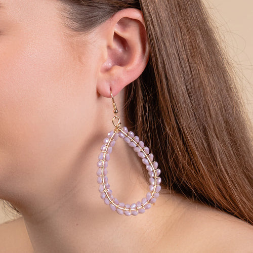 Lilac Beaded Oval Earrings