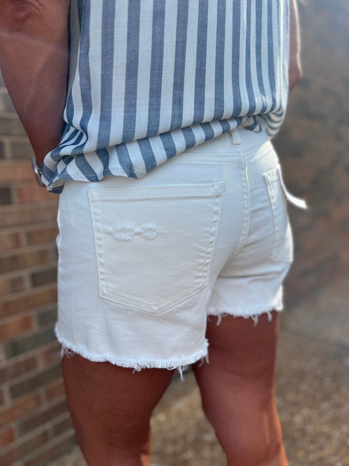 White Pure Love Button Fly Shorts