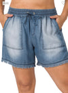 Denim Wash Frayed Shorts