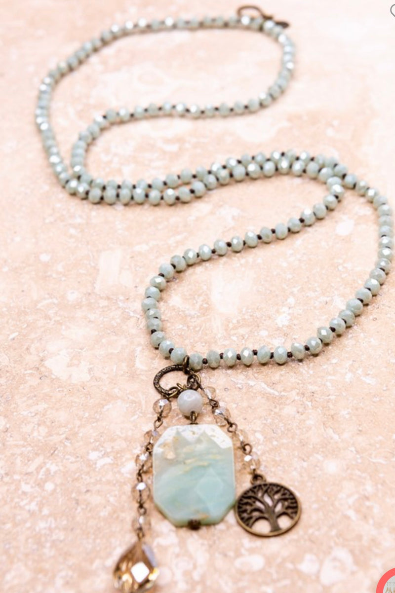 Mint Lily Shimmer Beaded Long Necklace