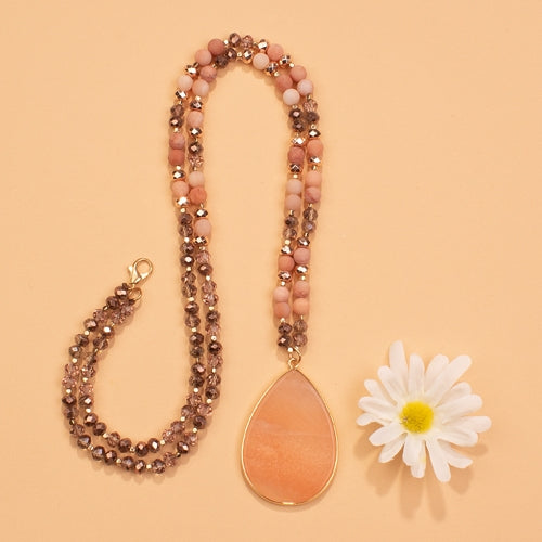 Rose Gold Beaded Rock Necklace