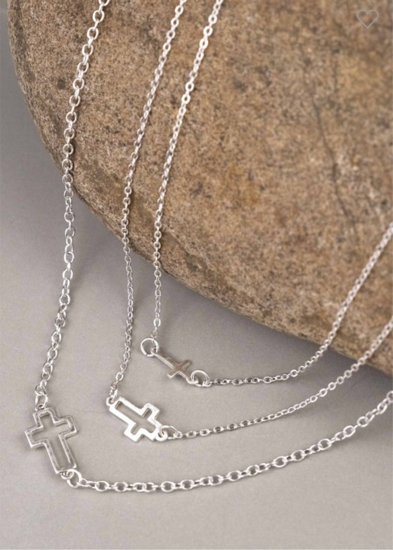 Silver Fabia Cross Layered Short Necklace