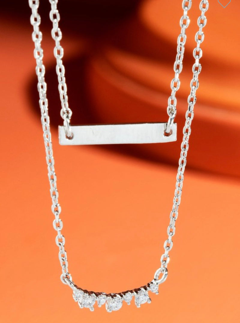 Silver Cubic Bar Layered Necklace