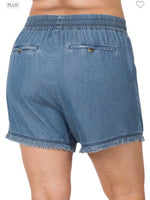 Denim Wash Frayed Shorts