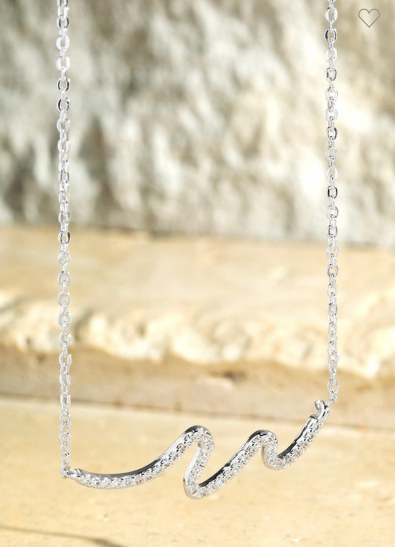 Silver Wave Crystal 15" Necklace