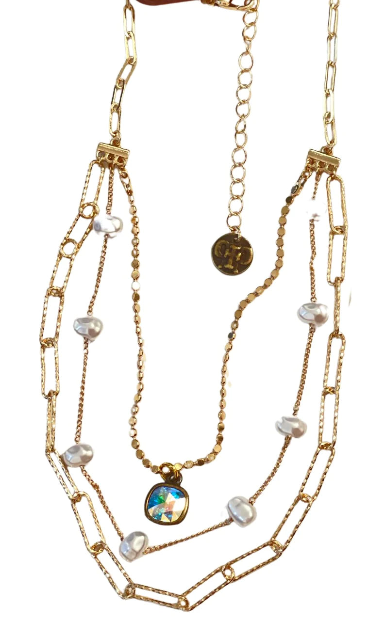 Gold Pearl Layered St Necklace