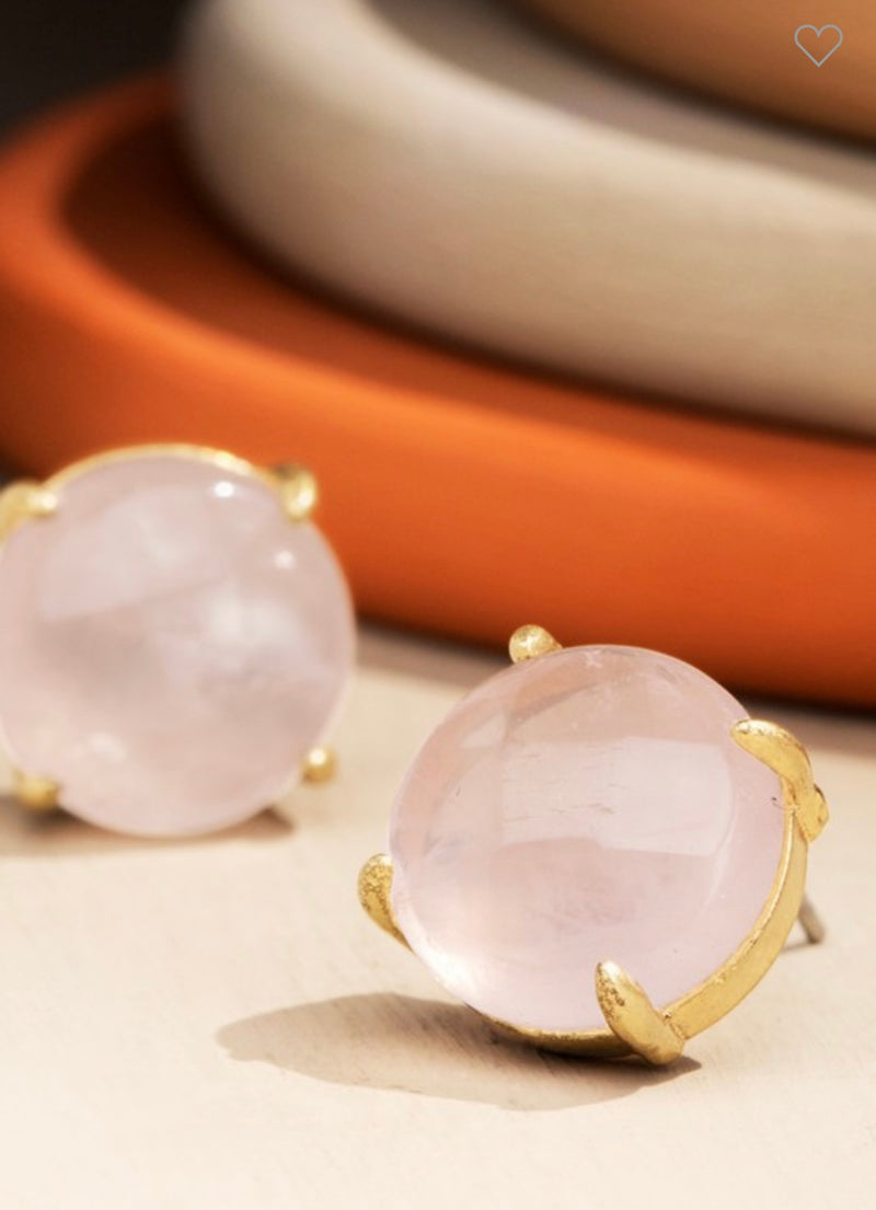 Rose Quartz Stone Stud Earrings
