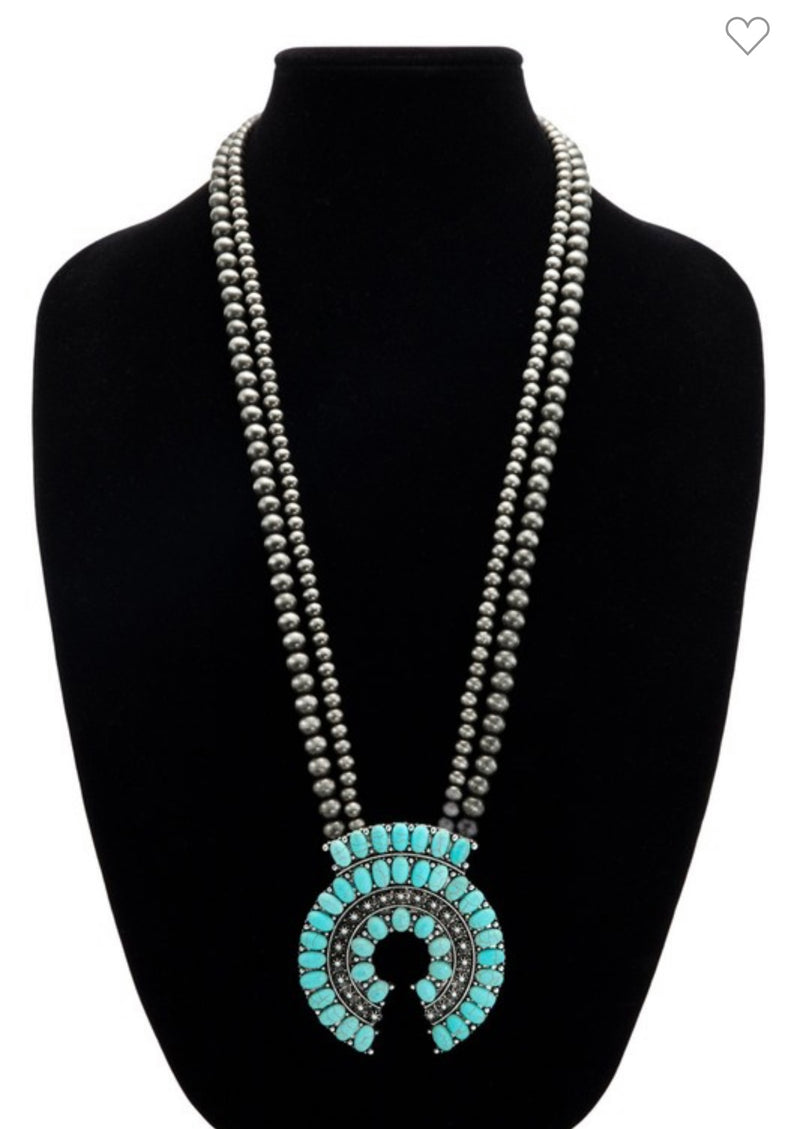 Turquoise Western Squash Blossom Necklace