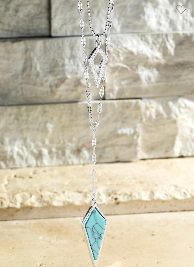 Stone Diamond Frame Layered Necklace