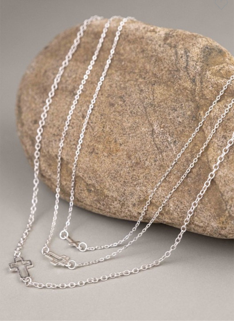 Silver Fabia Cross Layered Short Necklace