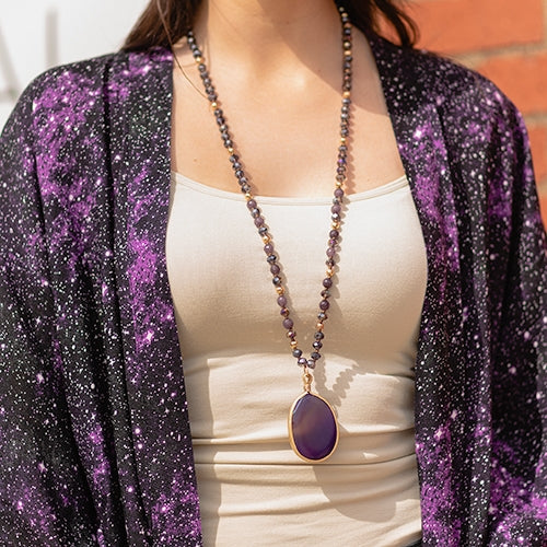 Purple Beaded Rock Necklace